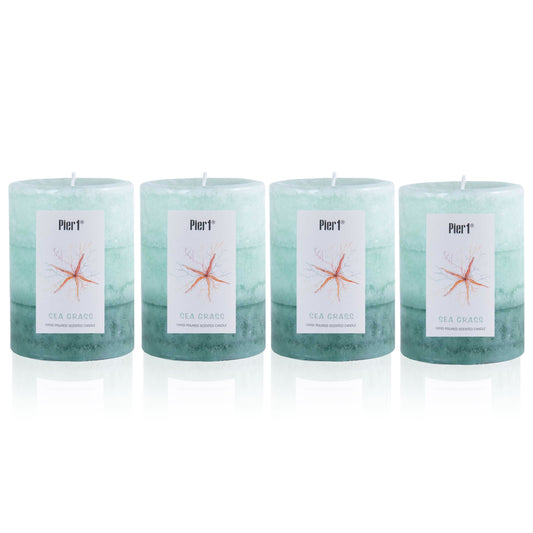 Pier 1 Sea Grass Layered 3x4 Set of 4 Pillar Candles - The Home Resolution