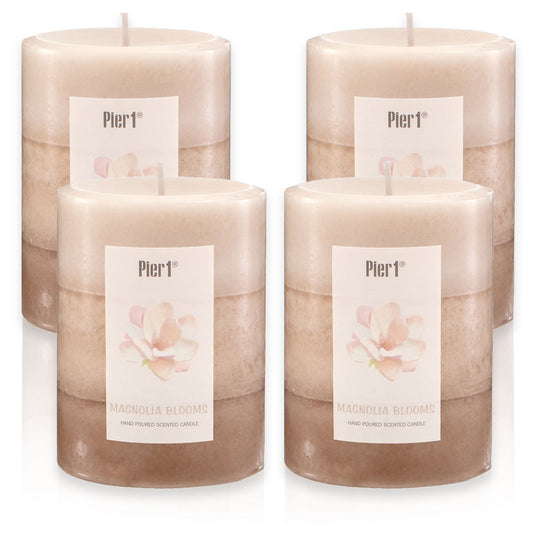 Pier 1 Magnolia Blooms 3X4 Layered Set of 4 Pillar Candles - The Home Resolution