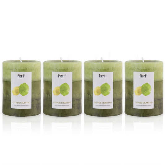 Pier 1 Citrus Cilantro 3x4 Layered Set of 4 Pillar Candles - The Home Resolution