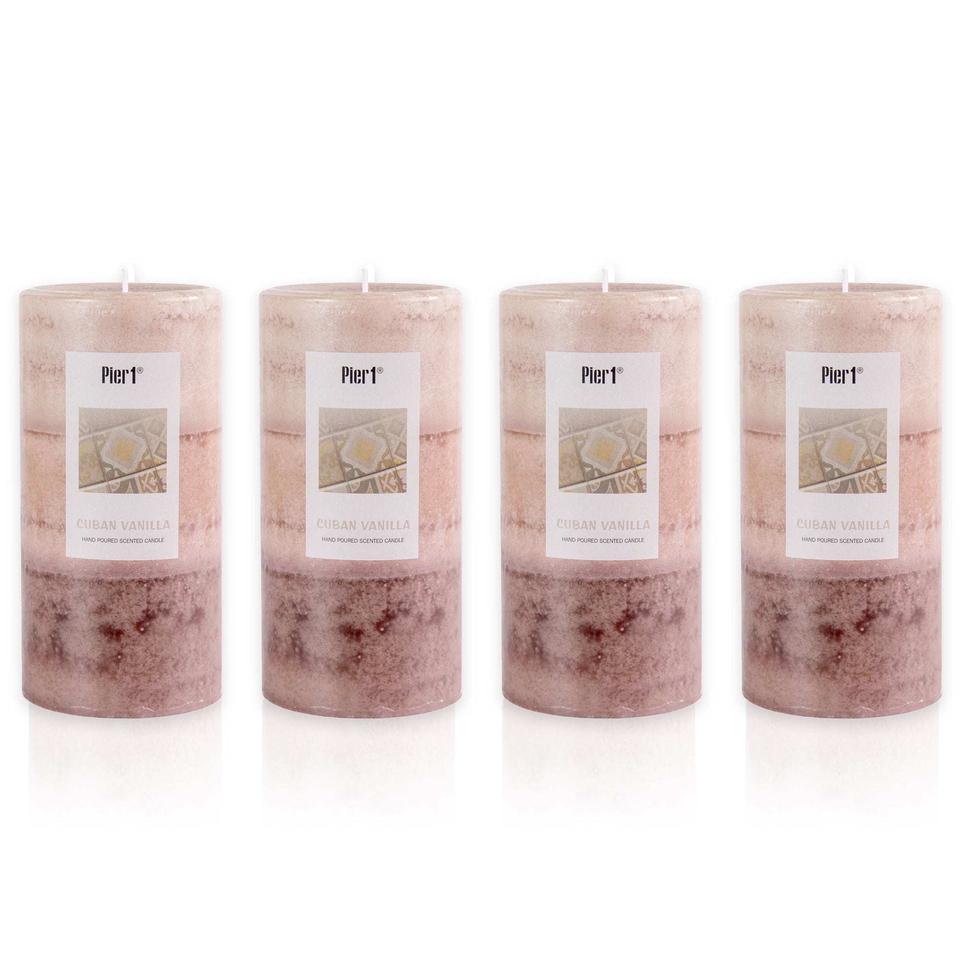 Pier 1 Magnolia Blooms 3X6 Layered Set of 4 Pillar Candles - The Home Resolution