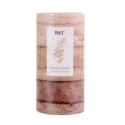 Pier 1 Vintage Linens Layered 3x6 Pillar Candle - The Home Resolution