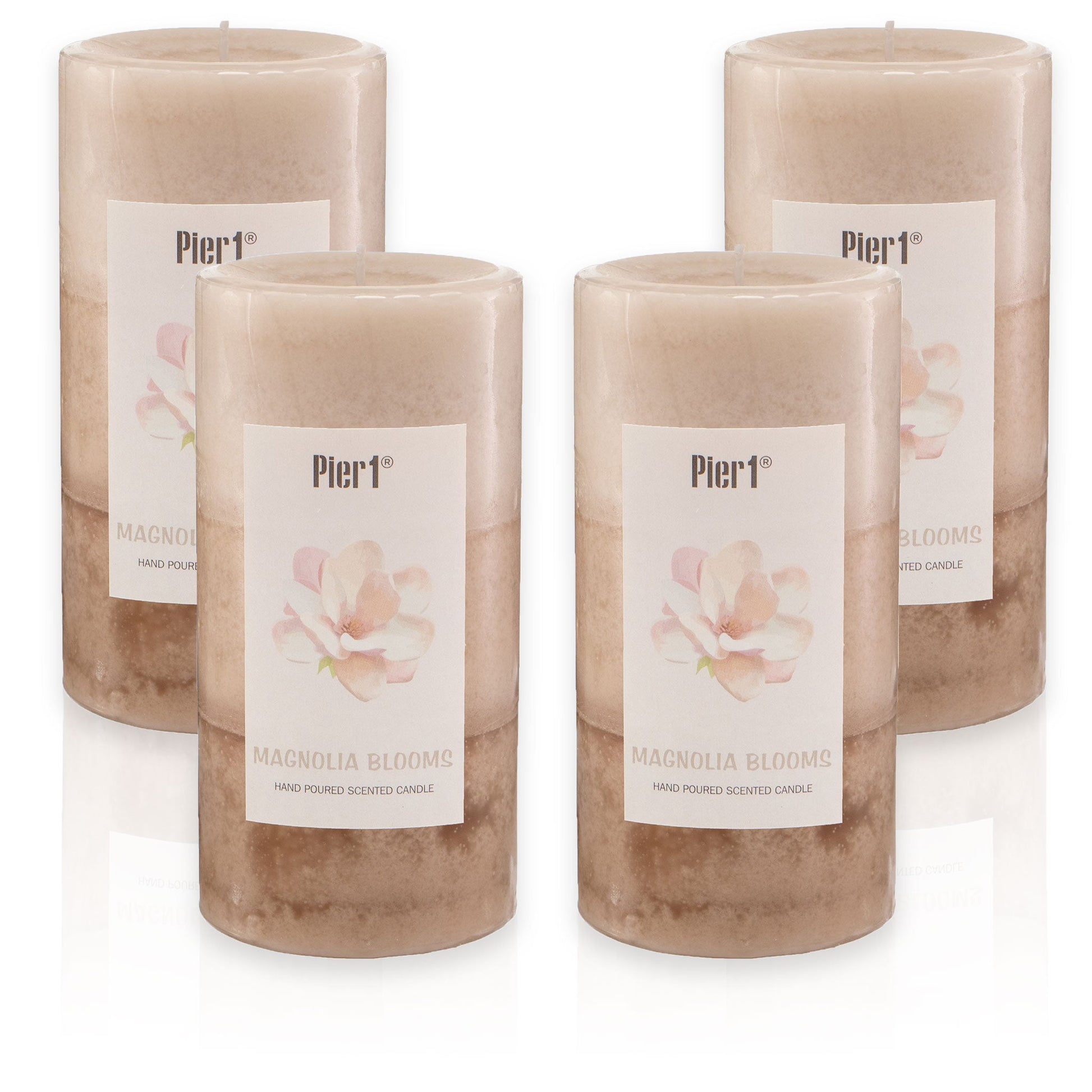 Pier 1 Magnolia Blooms 3X6 Layered Set of 4 Pillar Candles - The Home Resolution