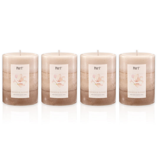 Pier 1 Magnolia Blooms 3X4 Layered Set of 4 Pillar Candles - The Home Resolution