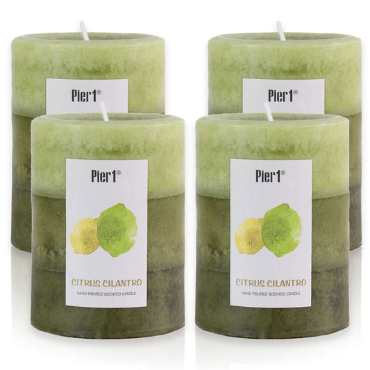 Pier 1 Citrus Cilantro 3x4 Layered Set of 4 Pillar Candles - The Home Resolution