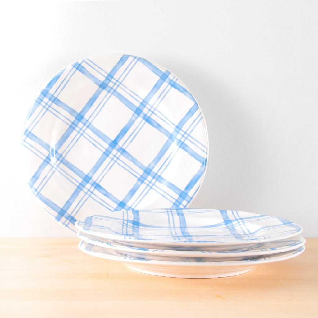 Pier 1 Country Blue Plaid Set of 4 Dinner Plates - The Home Resolution
